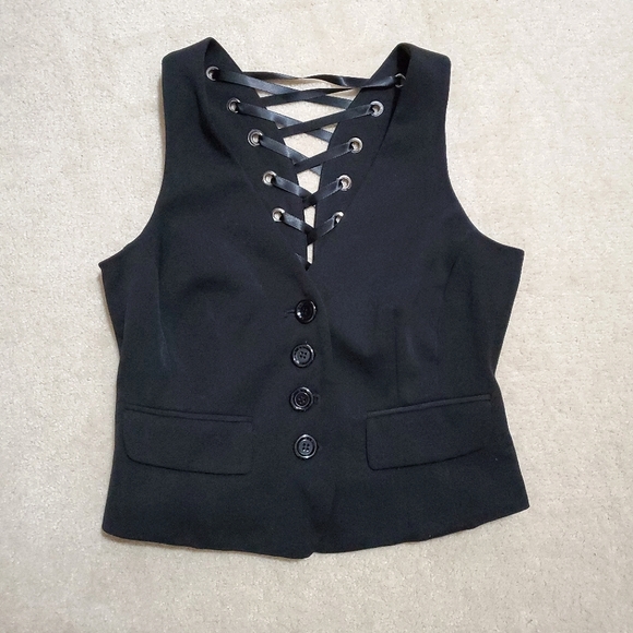 INC International Concepts back lace up corset button vest black 4P 4 petite - Picture 9 of 13